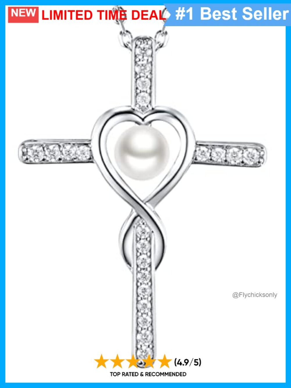 925 Sterling Silver Infinity Heart Pendant Necklace Created White Pearl
